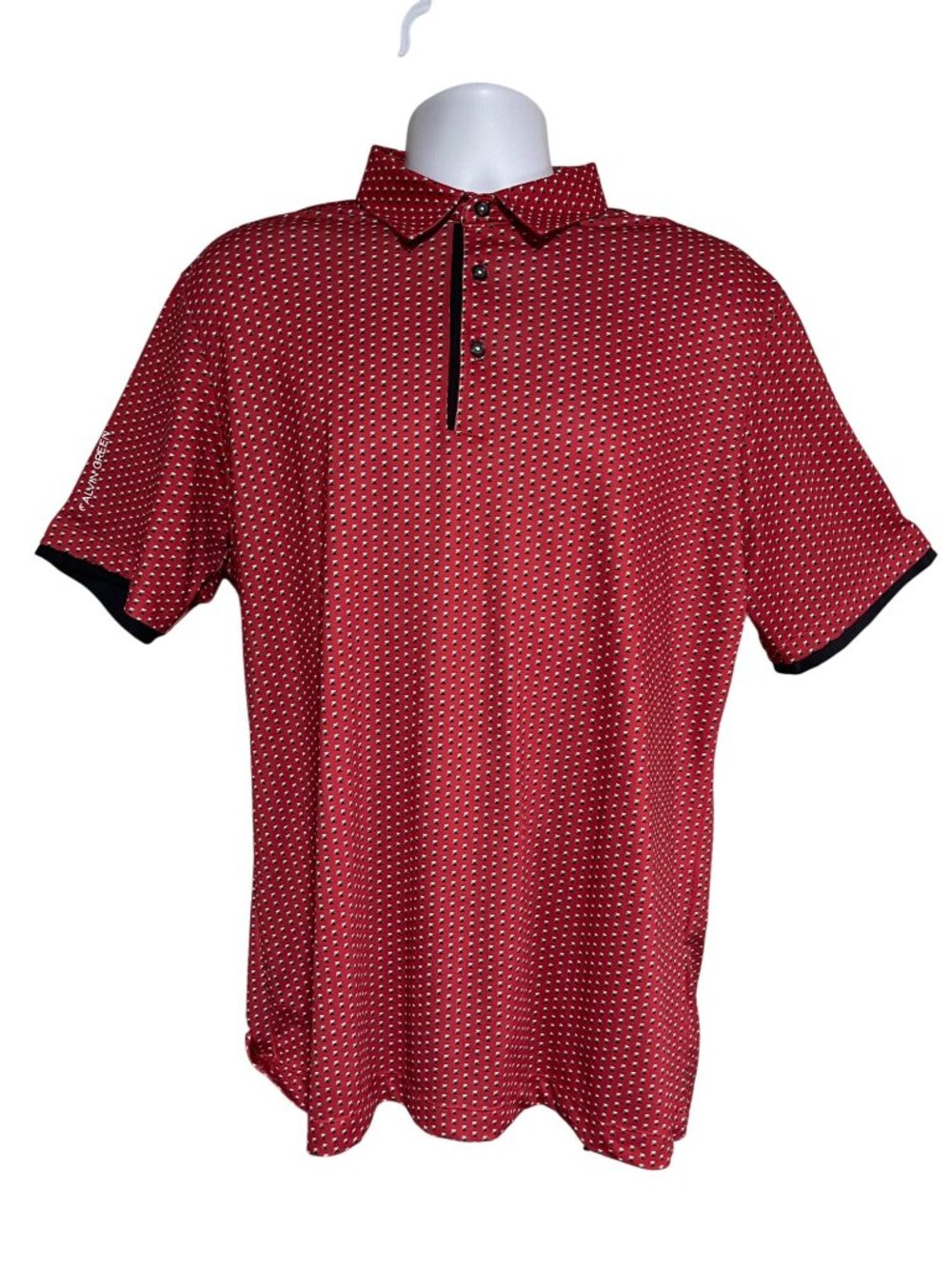 Galvin Green Mens Red Geometric Pattern Short Sleeve Golf Polo Shirt Size XL